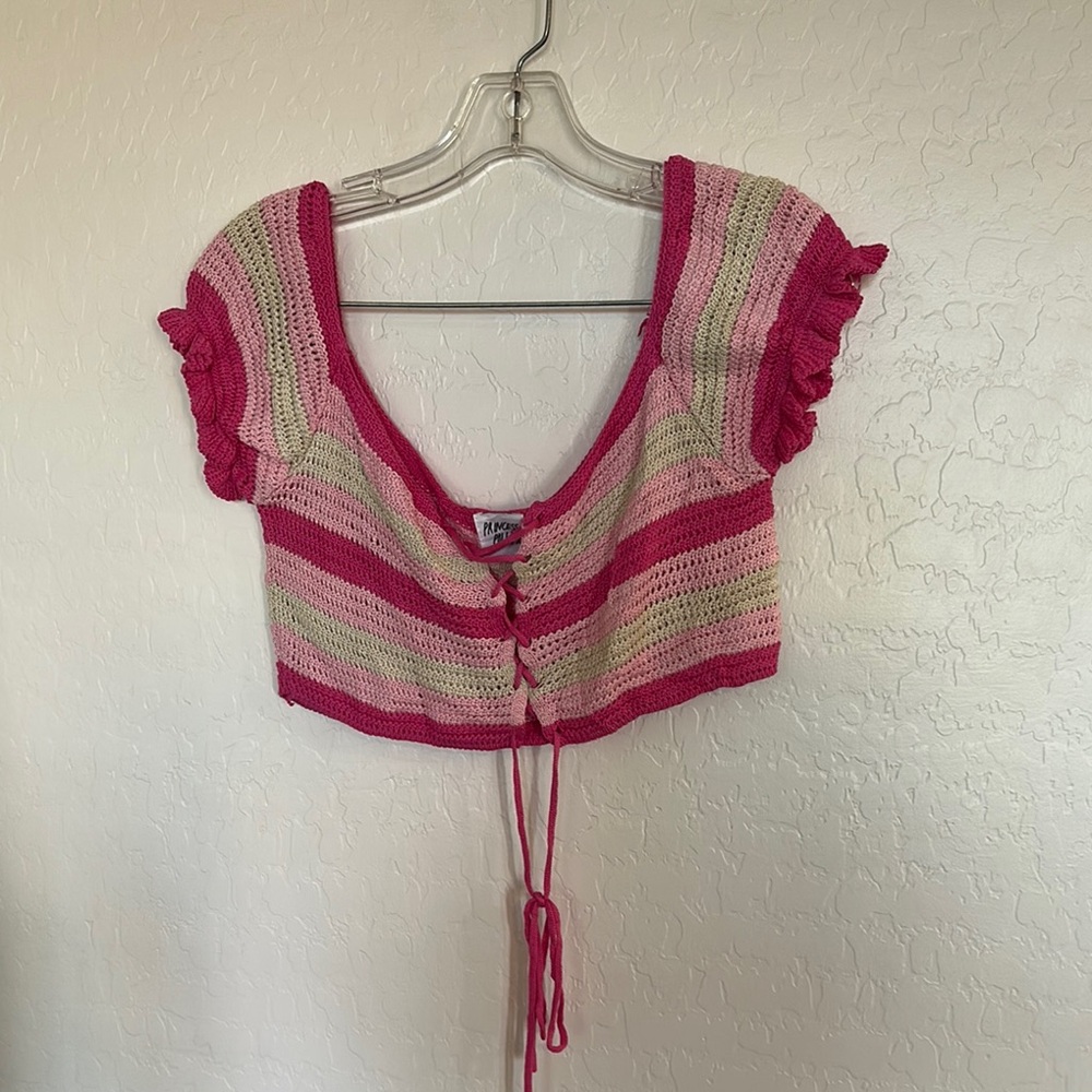 Princess Polly women’s medium large crop knit‎ top colorful pink rave fairy y2k